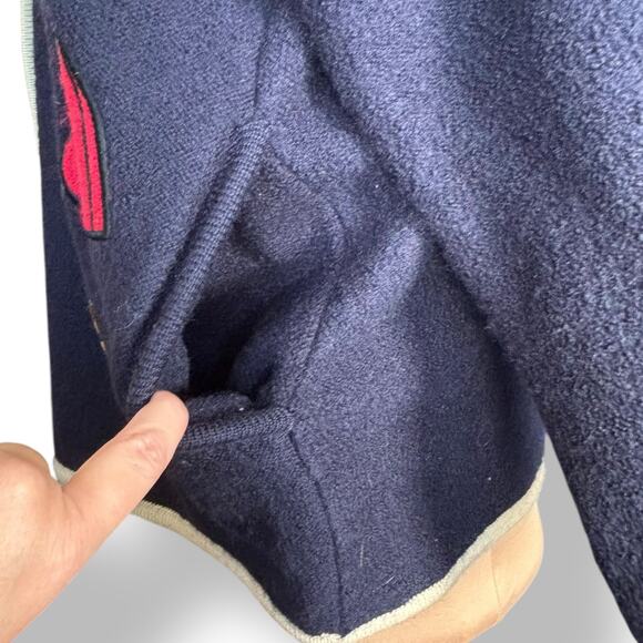 Vintage Polo Collar Knit Wool Equestrian Horse Cardigan Sweater Navy Blue Medium - Picture 6 of 11